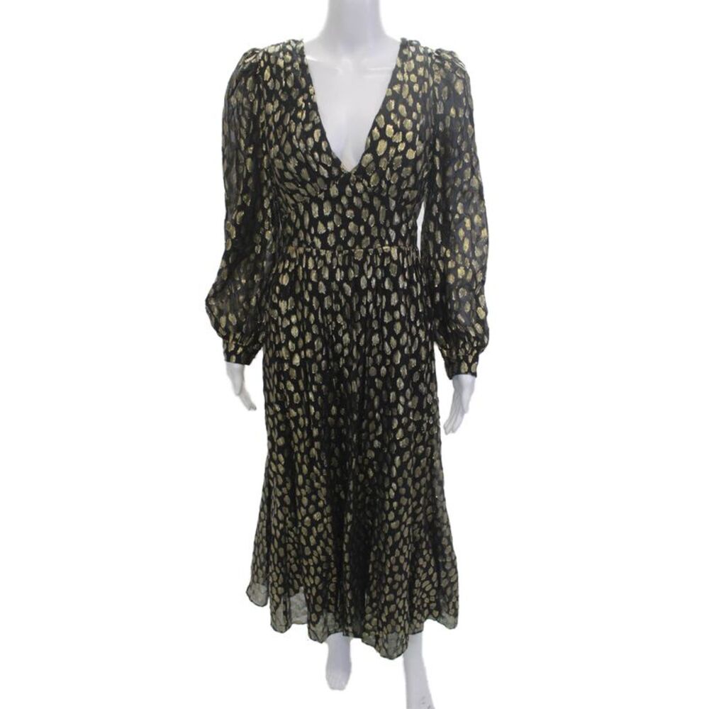 Rhode Women Maxi Dress Black Animal Print V Neck Long Sleeve Size 4